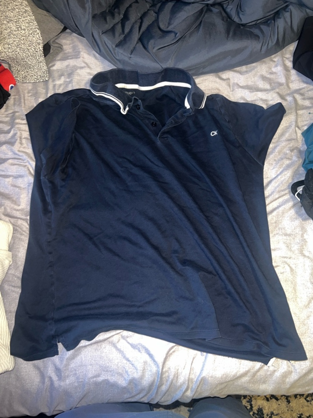 Calvin Klein Navy Polo with White Collar Stripe